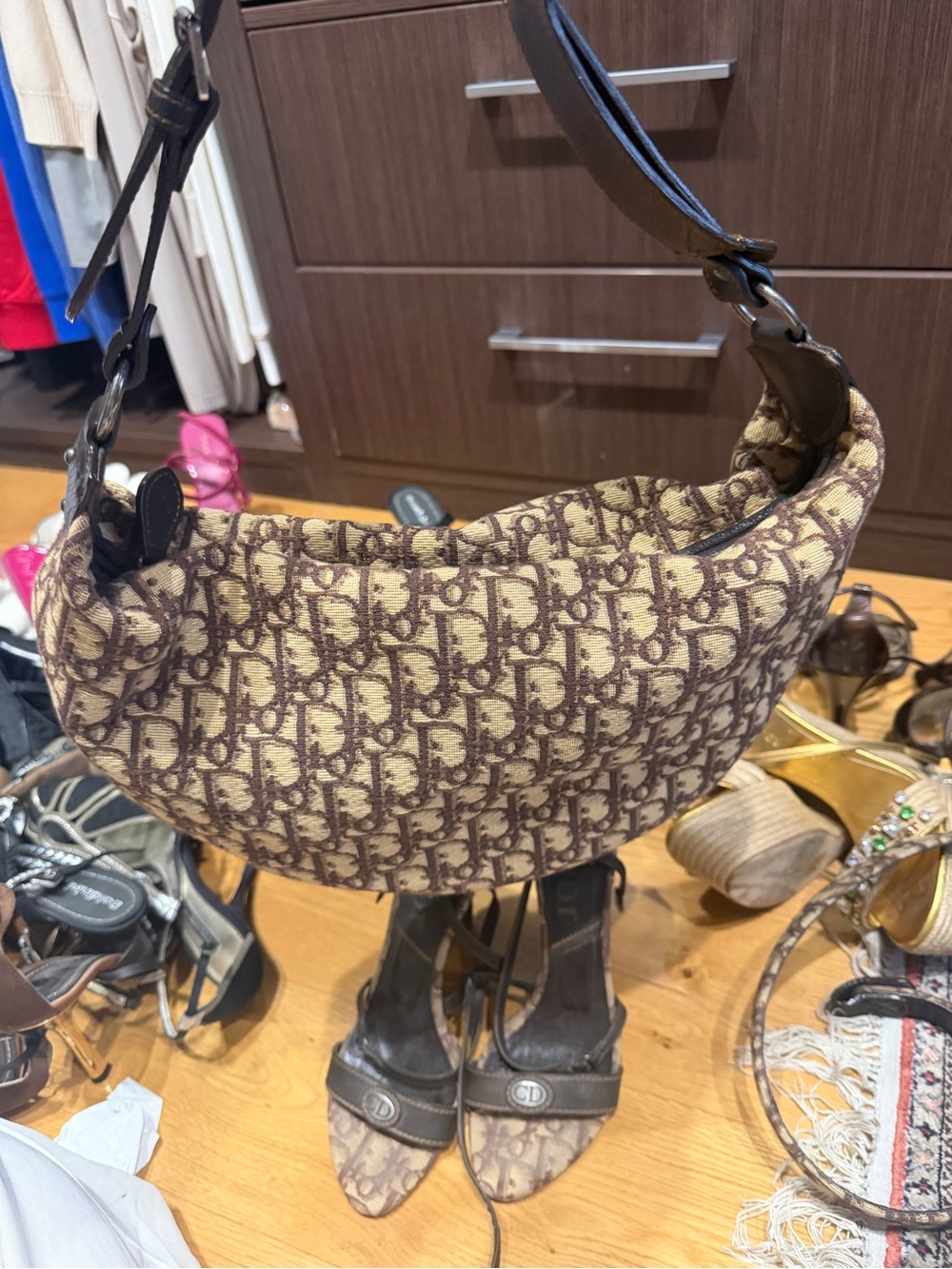 Dior Beige and Brown Monogram Shoulder Bag